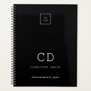 Black white monogram initials business logo 2025 planner