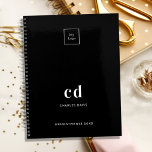 Black white monogram initials business logo 2025 planner<br><div class="desc">Black background and white text. Personalize and add your logo,  monogram initials,  name and a title year. Your logo both on the front and the back.  Space for your website address on the  back.</div>