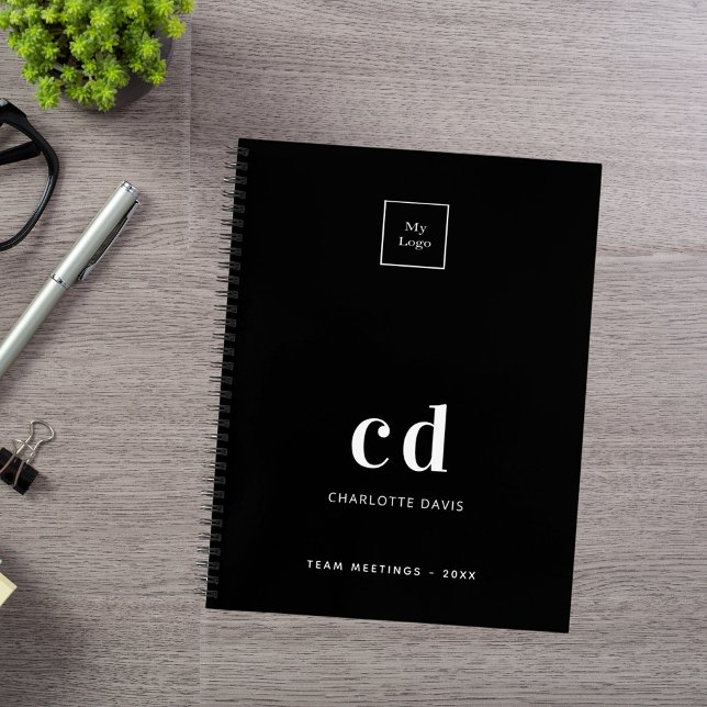 Black white monogram initials business logo notebook (Creator Uploaded)