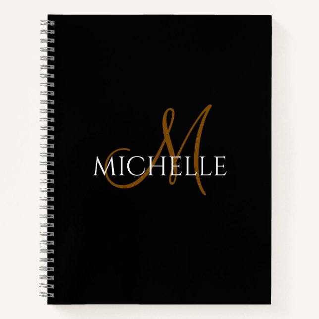  black &white monogram initials custom name notebook (Front)