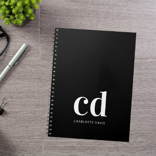 Black white monogram initials minimalist modern notebook