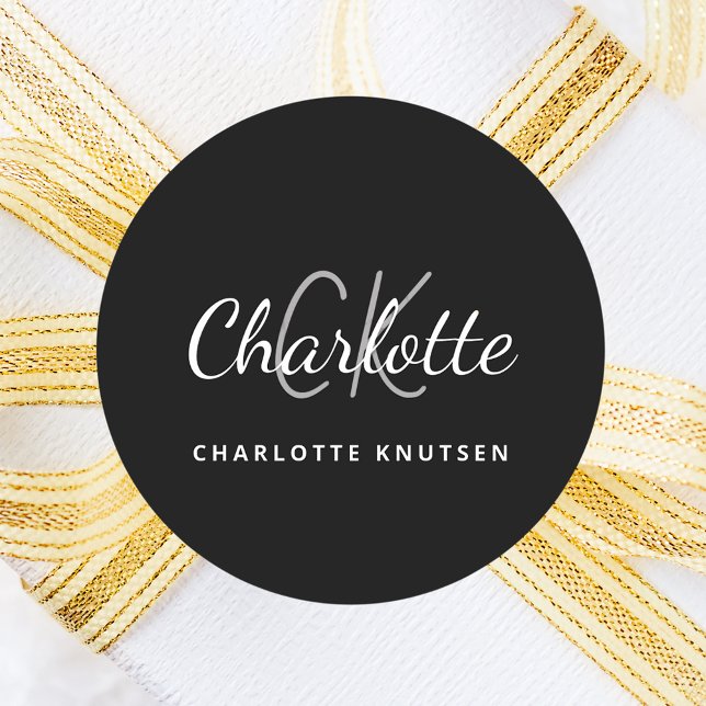 Black white monogram initials minimalist  script classic round sticker (Creator Uploaded)