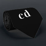 Black white monogram initials minimalist tie<br><div class="desc">Classic black background,  white text. Personalize and add your monogram initials</div>