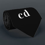 Black white monogram initials minimalist tie<br><div class="desc">Classic black background,  white text. Personalize and add your monogram initials</div>