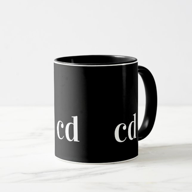 Black white monogram initials modern custom mug (Front Right)