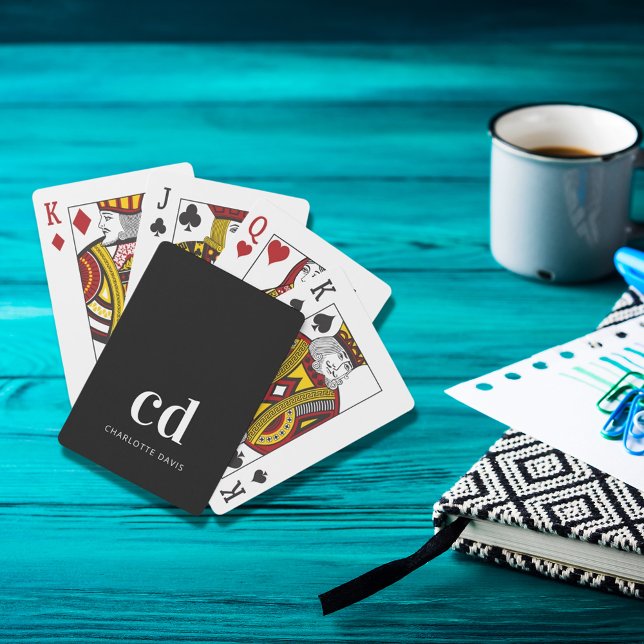 Black white monogram initials modern custom playing cards (Creator Uploaded)