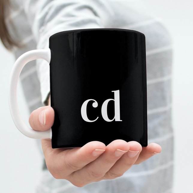 Black white monogram initials modern simple coffee mug (Creator Uploaded)