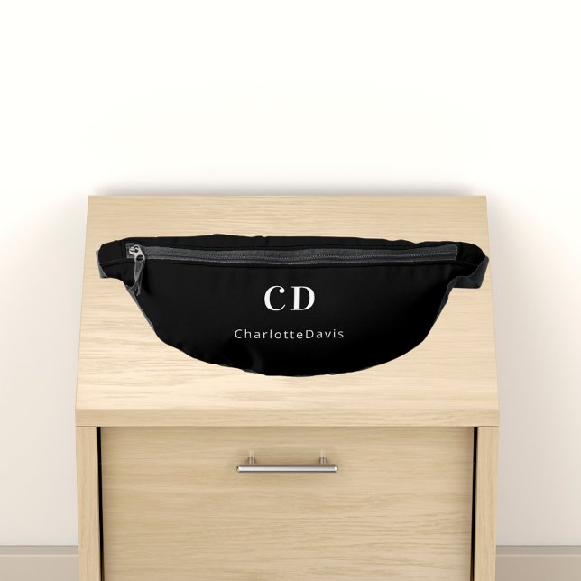 Black white monogram initials name bum bags (Creator Uploaded)
