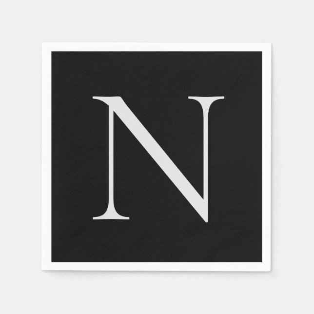 Black White Monogram Initials Name Customised  Napkin (Front)
