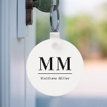 Black white monogram initials name minimalist  key ring<br><div class="desc">White background and black text. Personalise and add your monogram initials and name.  For both him and her.</div>