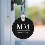 Black white monogram initials name minimalist  key ring<br><div class="desc">Black background and white text. Personalise and add your monogram initials and name.  For both him and her.</div>