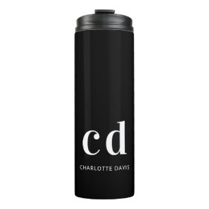 Black white monogram initials name minimalist thermal tumbler