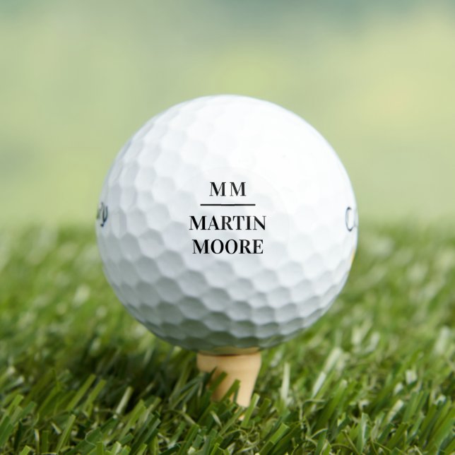 Black white monogram initials name simple golf balls (Insitu Tee)