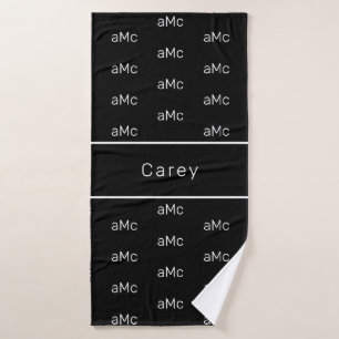 Black white monogram initials pattern name bath towel