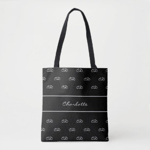 Black white monogram initials pattern name script tote bag