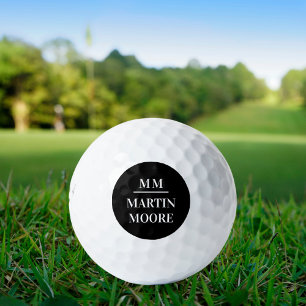 Black white monogram initials simple name golf balls