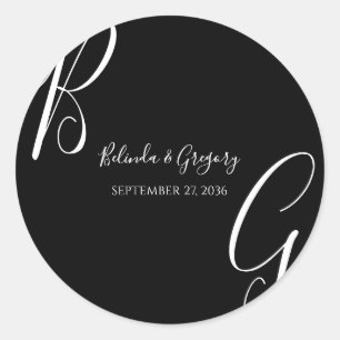 Black & White Monogram Initials Wedding Classic Round Sticker