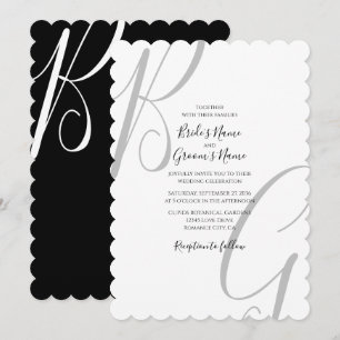 Black & White Monogram Initials Wedding Invitation