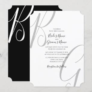 Black & White Monogram Initials Wedding Invitation