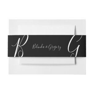 Black & White Monogram Initials Wedding  Invitation Belly Band