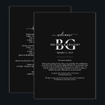 Black White Monogram Initials Wedding  Itinerary Programme<br><div class="desc">A minimalist black and white monogram initials wedding design. A simple design that uses the bride's and groom's initials and names to create an elegant classic monogram. A charming black and white minimalist monogrammed design with classy script typography. An elegant black and white monogram initials themed wedding Itinerary card design...</div>