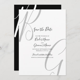 Black & White Monogram Initials Wedding Save The Date