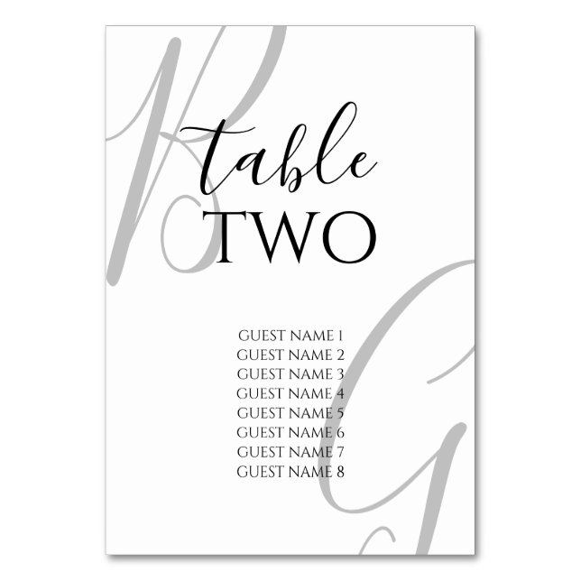 Black & White Monogram Initials Wedding  Table Number (Front)