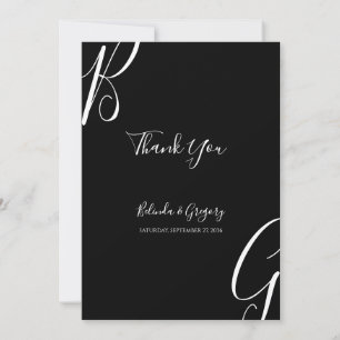 Black & White Monogram Initials Wedding Thank You Card