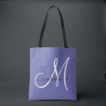 Black White Monogram Letter Script Name Periwinkle Tote Bag<br><div class="desc">A stylish modern black and white monogram initial script name on a trendy periwinkle background serving tray. Modern and elegant.</div>