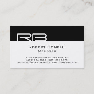 Black White Monogram Manager Business Card