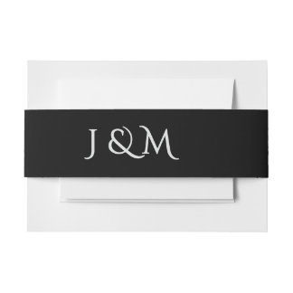 Black & White Monogram Minimal and Chic Wedding Invitation Belly Band
