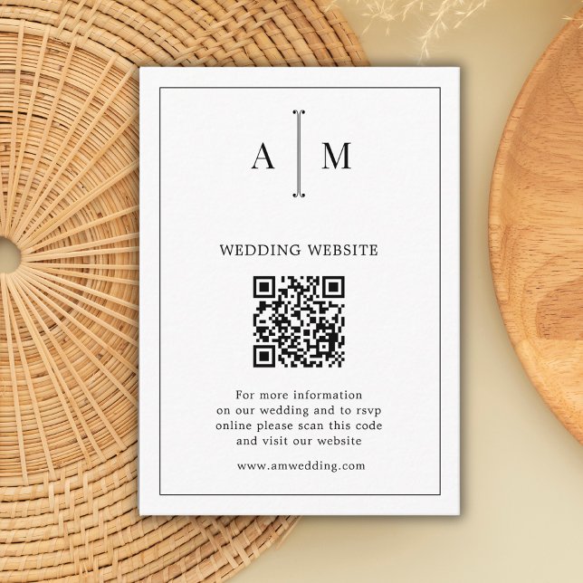 Black White Monogram Minimal QR Code Wedding RSVP Enclosure Card (Creator Uploaded)