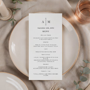Black White Monogram Minimal Wedding Program Menu