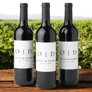 Black White Monogram Minimalist Wedding Wine Label