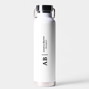 Black & White Monogram Modern Minimalist Design Water Bottle