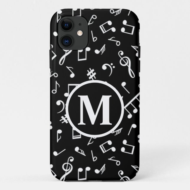 Black & White Monogram Music Note Case-Mate iPhone Case (Back)