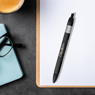 Black white monogram name business logo ink pen
