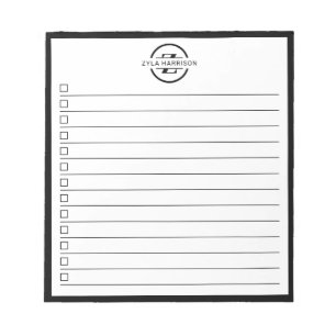 Black White Monogram Name Checklist 5.5" x 6" Notepad