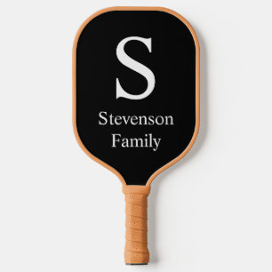 Black White Monogram Name Family Personalized  Pic Pickleball Paddle