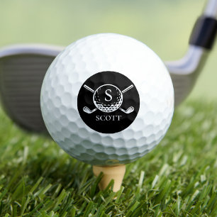 Black White Monogram Name Golf Club Classic Balls