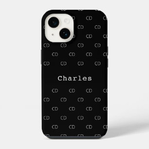 Black white monogram name initials minimalist iPhone 14 case