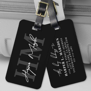Black White Monogram Name Luggage Tag