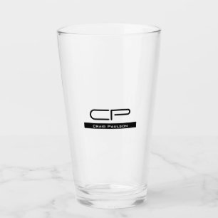Black White Monogram Name Modern Plain Simple Glass