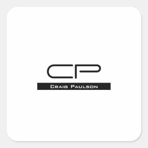 Black White Monogram Name Modern Plain Simple Square Sticker