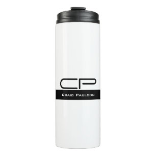 Black White Monogram Name Modern Plain Simple Thermal Tumbler