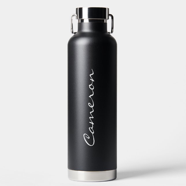  Black White Monogram Name Personalised Water Bottle (Front)