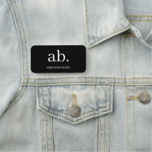 Black & White Monogram Name Tag   Elegant Custom 