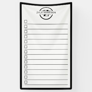 Black White Monogram Name To Do List Dry Erase Banner