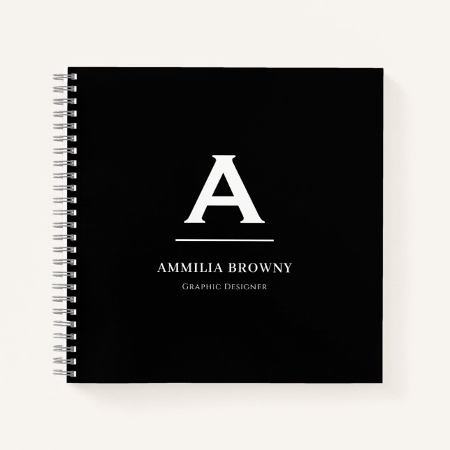Black & White Monogram Notebook | Minimalist note (Front)