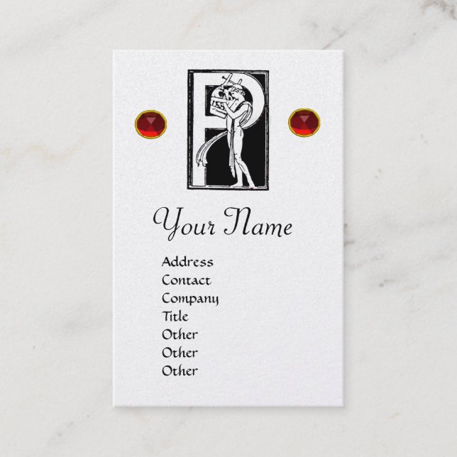 BLACK WHITE MONOGRAM P ALEPHABET LETTER,RED RUBY BUSINESS CARD (Front)